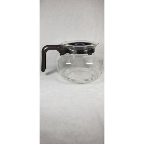 VTG Mr Coffee Glass Carafe 10 Cup E-40 White Daisies Replacement Brown Handle - Picture 3 of 13